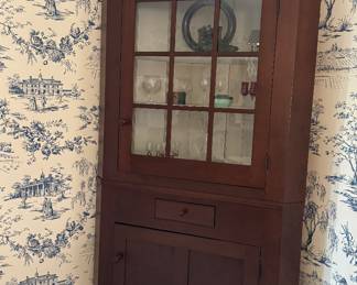 18th Century Cherry Ohio Corner Cupboard. Linen White Interior. Measures 44" W x 80" H. Photo 1 of 2.