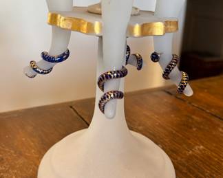 Antique Opaline Candelabra Style Vase with Serpent Detail. Photo 2 of 4.