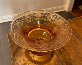 Amber Glass Footed Round Bowl. Photo 1 of 2.
