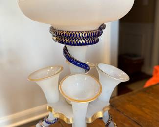 Antique Opaline Candelabra Style Vase with Serpent Detail. Photo 3 of 4.