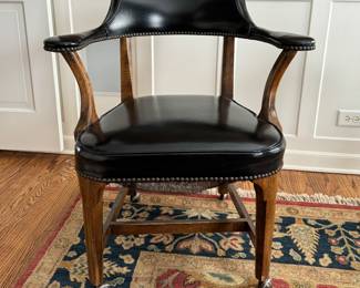 Vintage Black Leather Upholstered Library Chair with Nailhead Trim on Casters - 3 Available. Photo 1 of 2.