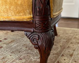 Pair of Velvet Upholstered Chippendale-Stye Channel Back Arm Chairs. Each Measures 32" W x 34" D. Photo 1 of 3.
