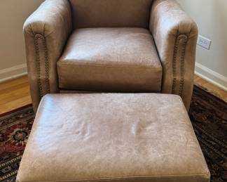 Smithe-Craft Pebble Leather Upholstered Club Chair with Nail Head Trim. Matching Ottoman Available, Too. Measures 32" W x 34" D. Photo 3 of 3.