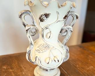 Vintage Earthenware Langeais Silver Leaf Vase. Photo 2 of 2.