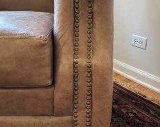 Smithe-Craft Pebble Leather Upholstered Club Chair with Nail Head Trim. Matching Ottoman Available, Too. Measures 32" W x 34" D. Photo 2 of 3.
