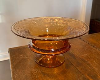 Amber Glass Footed Round Bowl. Photo 2 of 2.