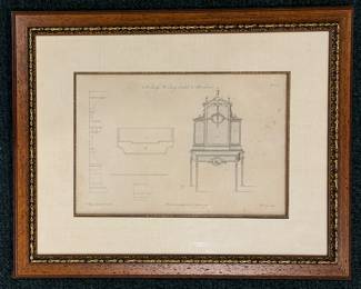 Antique Etching, "A Lady's Writing Table & Bookcase." Photo 1 of 2.