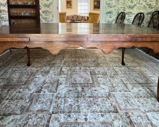 Vintage Queen Anne Style Oak Farm Table with Pad Feet and Two Self-Storing Pull Out Leaves. As Shown Measures 42" W x 80" x 30" H. Extends to 122" With Two 21" Hidden Leaves. Photo 1 of 5.