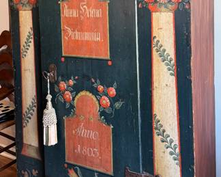 Late 18th / Early 19th Century Antique Hand-Painted Cupboard. Measures 46" W x x 19" D x 70" H. Photo 1 of 3.
