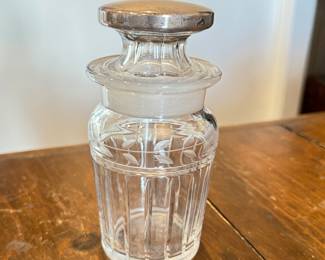 Vintage Etched, Cut Crystal Jar with Sterling Silver Top. Photo 2 of 2.