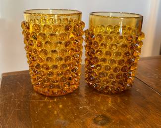 Pair of Amber Glass Hobnob Tumblers.