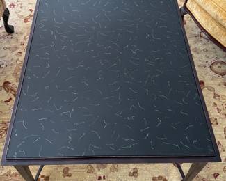 Agnes Stoltz Interiors Sourced Faux Marble Cocktail Table. Surface is Hand-Painted Glass on Wrought Iron Frame. Measures 39" x 32" x 22" H. Photo 1 of 4.