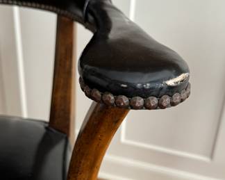 Vintage Black Leather Upholstered Library Chair with Nailhead Trim on Casters - 3 Available. Photo 2 of 2.