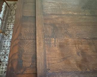 Vintage Queen Anne Style Oak Farm Table with Pad Feet and Two Self-Storing Pull Out Leaves. As Shown Measures 42" W x 80" x 30" H. Extends to 122" With Two 21" Hidden Leaves. Photo 5 of 5.