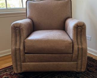 Smithe-Craft Pebble Leather Upholstered Club Chair with Nail Head Trim. Matching Ottoman Available, Too. Measures 32" W x 34" D. Photo 1 of 3.