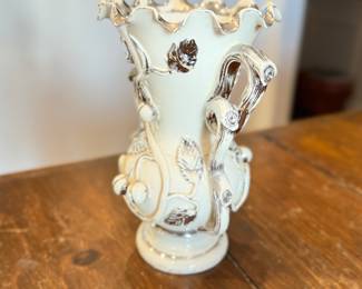 Vintage Earthenware Langeais Silver Leaf Vase. Photo 1 of 2.