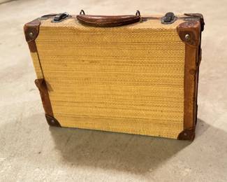Vintage Raffia and Leather Briefcase. Photo 1 of 3.