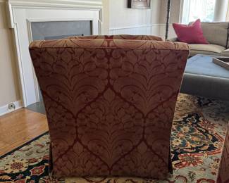 Pair of Damask Upholstered Swivel Chairs with Down Filled Cushions. Photo 3 of 3.