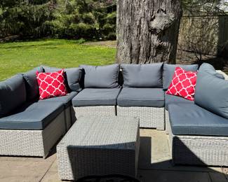 All-Weather Woven Resin Wicker Sectional Sofa & Ottoman.