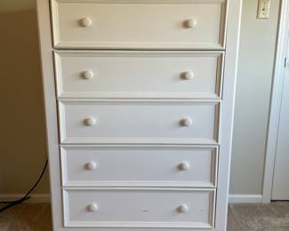 Lea White 5 Drawer chest, 30"W x 43"H x 17"D,  was $235, NOW $175                                                                                  -                                                                                                                              To Purchase:                                                                                                    1. Please email us at EstateSalesByMagnolia@gmail.com
2. Include a brief description of the Item, Price,  Your Name & Phone Number!
3. PLEASE DO NOT GIVE US ITEM # AS THEY CHANGE EVERY TIME WE MARK AN ITEM SOLD!
4. We will be taking the emails in order of which we receive them. We will be selling items on a first come, first serve basis.
5. We will call you for your credit card information.
6. ​Once CC is processed, we will give you the date, time & address of the pickup.
7. PLEASE BRING MUSCLE TO REMOVE YOUR ITEMS FROM THE HOME!
8. All Sales Are Final!                         
