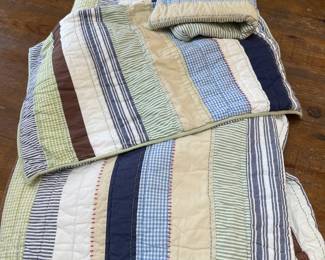 Pottery Barn Full/Queen Green/blue striped quilt,  was $44, NOW $34                                                                                        -                                                                                                                              To Purchase:                                                                                                    1. Please email us at EstateSalesByMagnolia@gmail.com
2. Include a brief description of the Item, Price,  Your Name & Phone Number!
3. PLEASE DO NOT GIVE US ITEM # AS THEY CHANGE EVERY TIME WE MARK AN ITEM SOLD!
4. We will be taking the emails in order of which we receive them. We will be selling items on a first come, first serve basis.
5. We will call you for your credit card information.
6. ​Once CC is processed, we will give you the date, time & address of the pickup.
7. PLEASE BRING MUSCLE TO REMOVE YOUR ITEMS FROM THE HOME!
8. All Sales Are Final!    