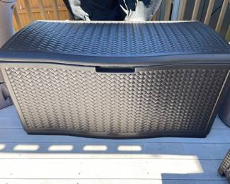 Heavy plastic Suncast 99 Gallon outdoor storage container, $58