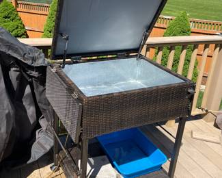 Portable Rattan Patio Cooler Cart, $75