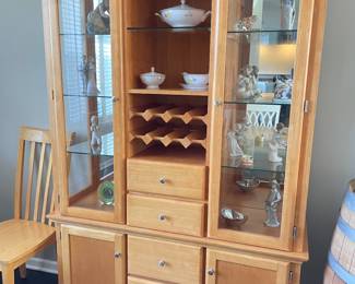 Glass curio, wine rack, $499