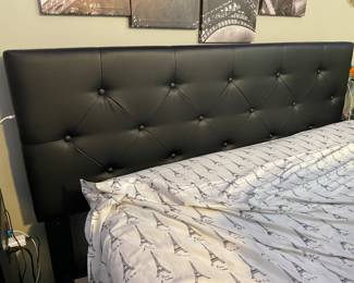 Queen black tufted platform bed, $399