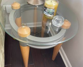 Glass top contemporary end table, $115