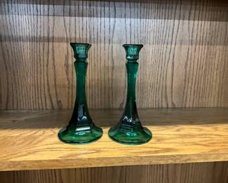 Indiana Glass Green Candlesticks