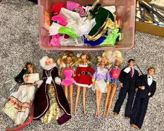 Barbies, dolls, and clothing