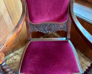 Ornately carved chair . Available for pick up after the home sells, available for purchase the days of the sale.