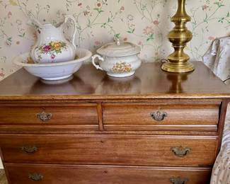 Large vintage chest of drawers, vintage washroom pitchers & bowl