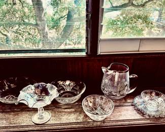 Lively glass & silver fillagree serving pieces