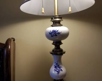 Stiffel blue and white on brass vintage lamps. 