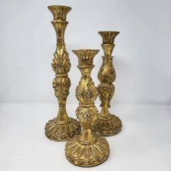 Bombay Gold Gilt Column Style Candlestick Holder Trio