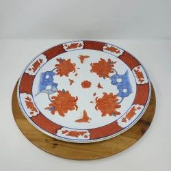 14in Chinese Ceramic Plate Wood Plate Holder