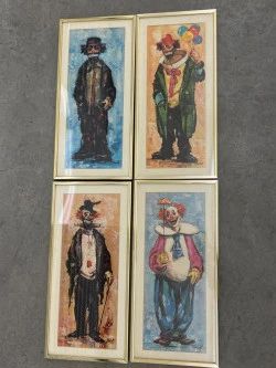 Four Framed Clown Prints by Artist Burdot