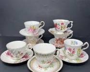 Seven Porcelain Fine China English Cups Saucers