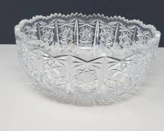 Bohemian Queens Lace Sawtooth Crystal Bowl Czechoslovakia