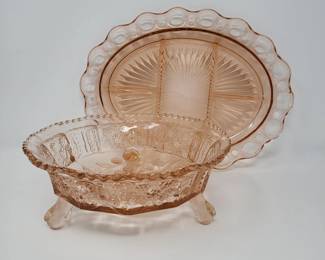 Pink Depression Glass Bowl Divided Platter