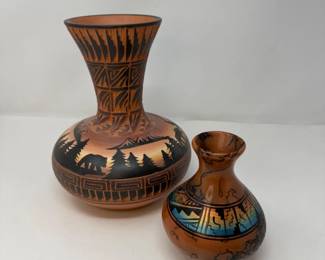 Red Earth Clay Etchware Rainbow Horsehair Pots