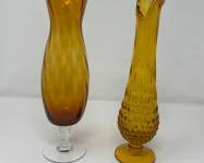 Pair of Mid Century Amber Vases