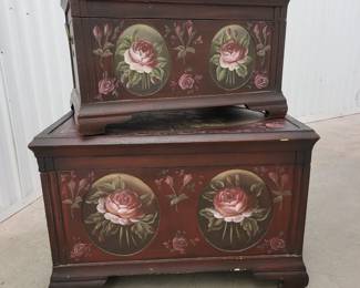 Vintage Style Wood Rose Painted Nesting Storage Chests
