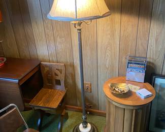 Maple barrel chest--vintage floor lamp--kids chair