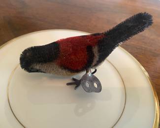 Vintage Mohair "Pecking" wind-up bird 1920 by Shuco