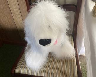 Stuffed Old English Sheepdog on occasional chair