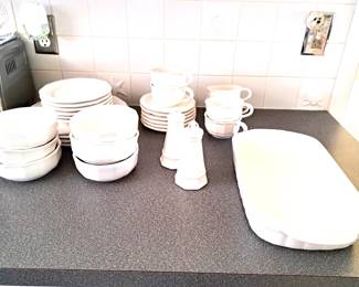 WHITE STONEWARE TYPE DISHES 