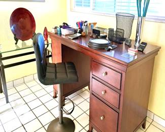 NICE DESK WITH BUILT IN BOOKCASE ON LEFT SIDE, DESK SUPPLIES